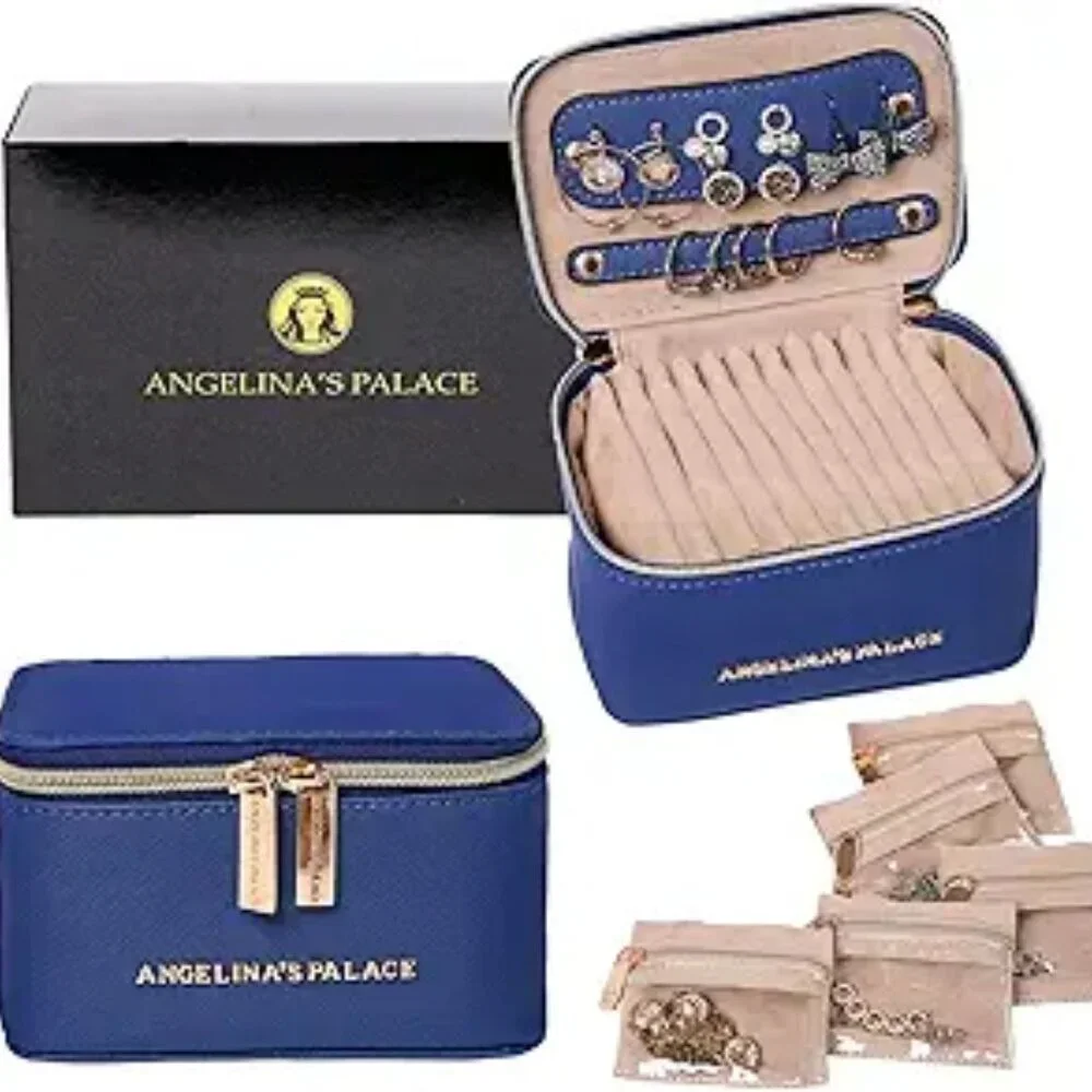 Travel jewelry organizer case vegan leather storage bag for rings earrings neckl